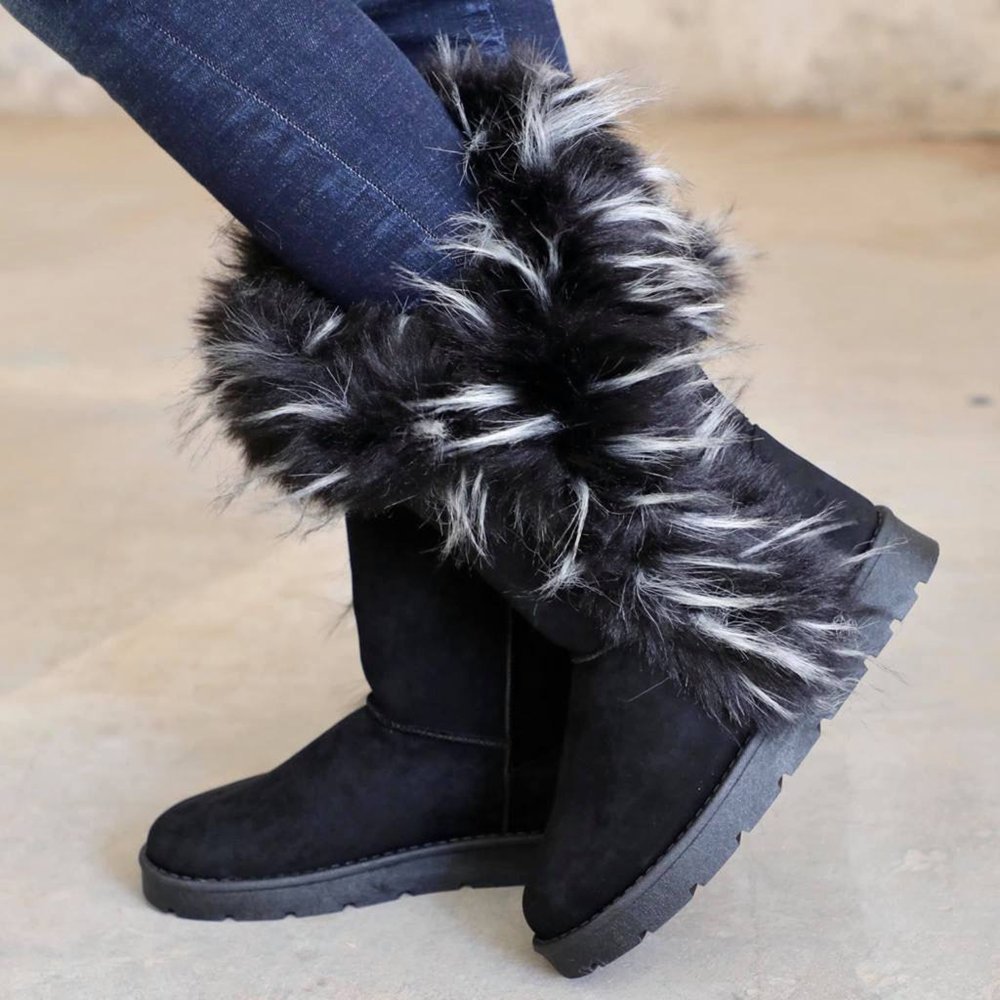 NEW🔥 Fluffy Faux Fur Lined Pull On Mid Calf Boots